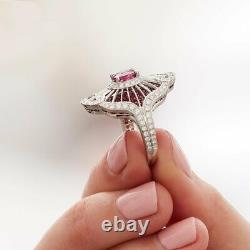 Bague radiante en argent massif 925 sterling vintage avec 9,50CT de jolie rubis et zircons blancs