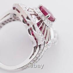 Bague radiante en argent massif 925 sterling vintage avec 9,50CT de jolie rubis et zircons blancs