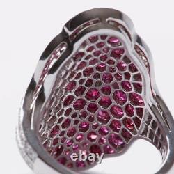 Bague radiante en argent massif 925 sterling vintage avec 9,50CT de jolie rubis et zircons blancs