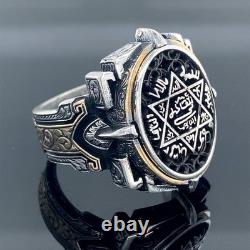 Bague sigillaire en argent sterling 925 avec le sceau du roi Salomon