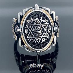 Bague sigillaire en argent sterling 925 avec le sceau du roi Salomon