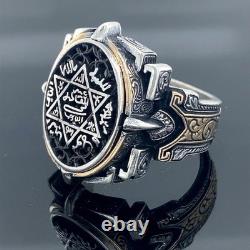 Bague sigillaire en argent sterling 925 avec le sceau du roi Salomon