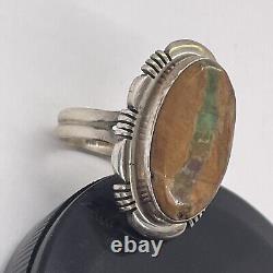 Bague vintage Jonette Jewelry signée en argent sterling avec jaspe marron vert à œil de chat