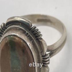 Bague vintage Jonette Jewelry signée en argent sterling avec jaspe marron vert à œil de chat