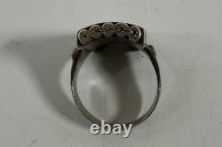 Bague vintage Navajo Zuni en argent sterling avec nacre et turquoise à motif damier, taille 11,5