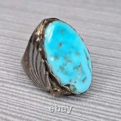 Bague vintage R. Ray Nieto Zuni en argent sterling avec grande turquoise taille 8.5