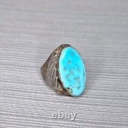 Bague vintage R. Ray Nieto Zuni en argent sterling avec grande turquoise taille 8.5