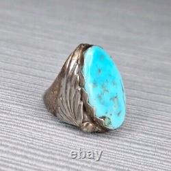 Bague vintage R. Ray Nieto Zuni en argent sterling avec grande turquoise taille 8.5