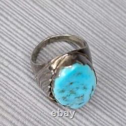 Bague vintage R. Ray Nieto Zuni en argent sterling avec grande turquoise taille 8.5