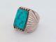 Bague Vintage S Tolth En Argent Sterling Navajo Avec Grande Turquoise Kingman, Taille 11.5