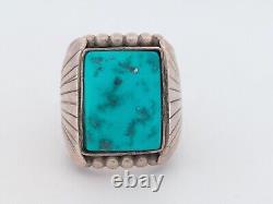 Bague vintage S TOLTH en argent sterling navajo avec grande turquoise Kingman, taille 11.5