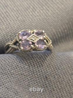 Bague vintage en améthyste et argent sterling avec marcasite pour femme, taille 9