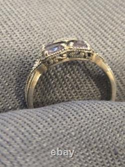 Bague vintage en améthyste et argent sterling avec marcasite pour femme, taille 9