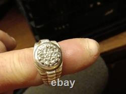 Bague vintage en argent sterling 925, 7 diamants en grappe et plaquage or bicolore