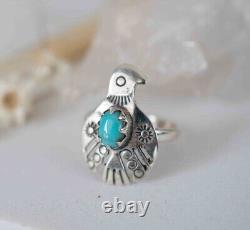 Bague vintage en argent sterling Thunderbird avec pierre précieuse turquoise, bijou américain