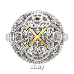 Bague vintage en argent sterling avec accent en or 14K et diamant pour femmes, poids 5,17g, taille 8.