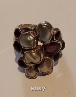 Bague vintage en argent sterling avec des pierres d'améthyste violette et de perle