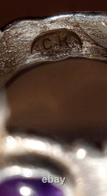 Bague vintage en argent sterling avec des pierres d'améthyste violette et de perle