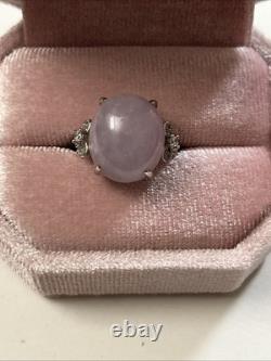 Bague vintage en argent sterling avec jade lavande naturel et CZ 6,1 g taille 7 ajustable