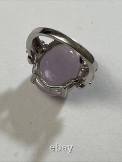 Bague vintage en argent sterling avec jade lavande naturel et CZ 6,1 g taille 7 ajustable