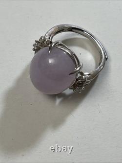 Bague vintage en argent sterling avec jade lavande naturel et CZ 6,1 g taille 7 ajustable