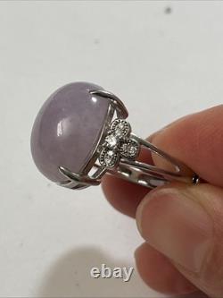 Bague vintage en argent sterling avec jade lavande naturel et CZ 6,1 g taille 7 ajustable