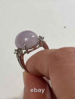 Bague vintage en argent sterling avec jade lavande naturel et CZ 6,1 g taille 7 ajustable