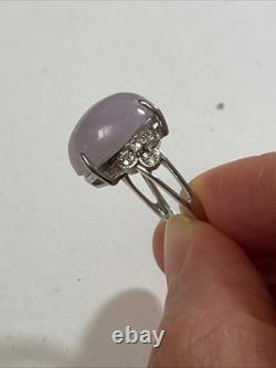 Bague vintage en argent sterling avec jade lavande naturel et CZ 6,1 g taille 7 ajustable
