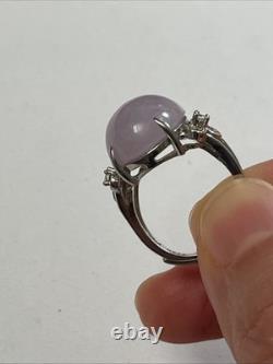 Bague vintage en argent sterling avec jade lavande naturel et CZ 6,1 g taille 7 ajustable