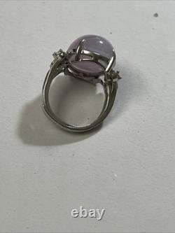 Bague vintage en argent sterling avec jade lavande naturel et CZ 6,1 g taille 7 ajustable