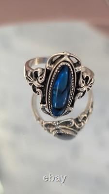 Bague vintage en argent sterling avec labradorite, artisan Paula Shell, travail enroulé
