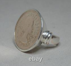 Bague vintage en argent sterling sertie d'un shilling australien de 1955 3253