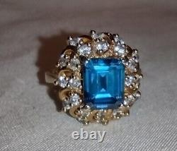 Bague vintage en topaze bleue plaquée or jaune sur argent sterling 925 taille 7.5