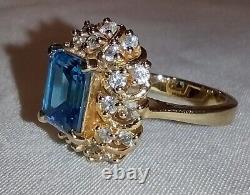 Bague vintage en topaze bleue plaquée or jaune sur argent sterling 925 taille 7.5