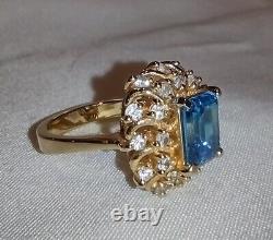 Bague vintage en topaze bleue plaquée or jaune sur argent sterling 925 taille 7.5