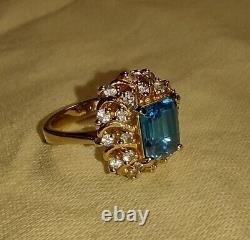 Bague vintage en topaze bleue plaquée or jaune sur argent sterling 925 taille 7.5