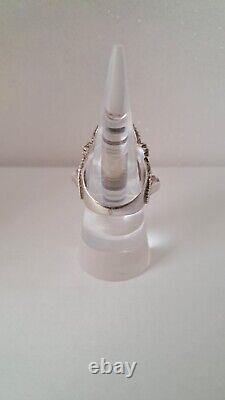 Bague vintage népalaise en argent sterling 925 avec grande pierre de lune et topaze bleue, taille 6, signée