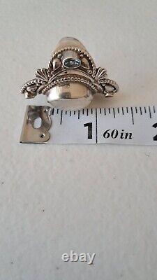 Bague vintage népalaise en argent sterling 925 avec grande pierre de lune et topaze bleue, taille 6, signée