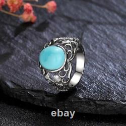 Bague vintage pour femmes en argent sterling 925 avec turquoise naturelle de 10x12mm (taille 8)