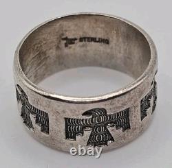 Bague vintage signée en argent sterling Navajo avec un tonnerre, taille 6,75