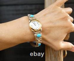 Bande de montre en turquoise pour femme en argent sterling vintage amérindien 12KGF or
