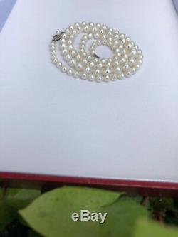 Beau Millésime Mikimoto 20 Collier De Perles Ss Fermoir Gradué 3.5mm-7mm