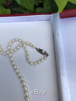 Beau Millésime Mikimoto 20 Collier De Perles Ss Fermoir Gradué 3.5mm-7mm