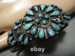 Belle Vintage Navajo Turquoise Bracelet En Argent Sterling Amérindien Vieux