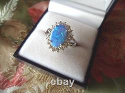 Bijoux Vintage Sterling Silver Opal Ring White Sapphires Antique Jewelry