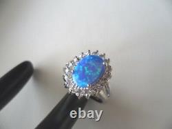 Bijoux Vintage Sterling Silver Opal Ring White Sapphires Antique Jewelry