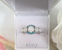 Bijoux Vintage Sterling Silver Ring Opals Aquamarines Antique Deco Jewelry