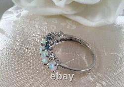 Bijoux Vintage Sterling Silver Ring Opals Aquamarines Antique Deco Jewelry