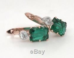 Boucle D'oreille En Or 14 Carats Avec Fermoir Anglais Vintage 2.50ct En Diamants Vert Émeraude Art Deco