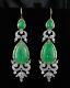 Boucle D'oreille Pendante En Jade Vert Naturel Poire Vintage En Or Blanc 14 Carats Et Argent Sterling 925